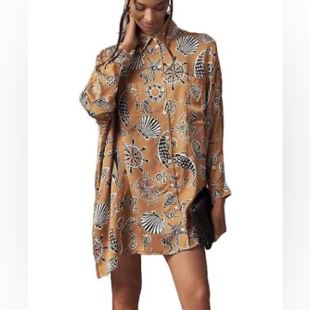 Anthropologie Corey Lynn Calter Long-Sleeve Printed Mini Shirt Dress Size XS NWT